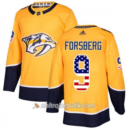 Män Ishockey Nashville Predators Tröja Filip Forsberg 9 Adidas 2017-2018 Guld USA Flag FashionAuthentic